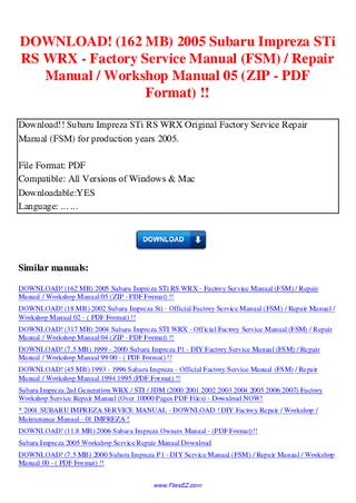 download 45 MB Subaru Impreza Official FSM workshop manual