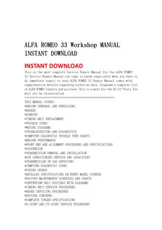 download ALFA ROMEO 33 workshop manual