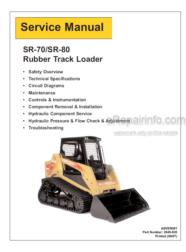 download ASV Posi Track PT 70 PT 80 Track Loader able workshop manual