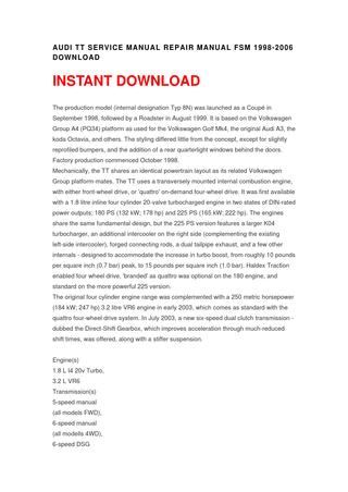 download AUDI TT FSM workshop manual