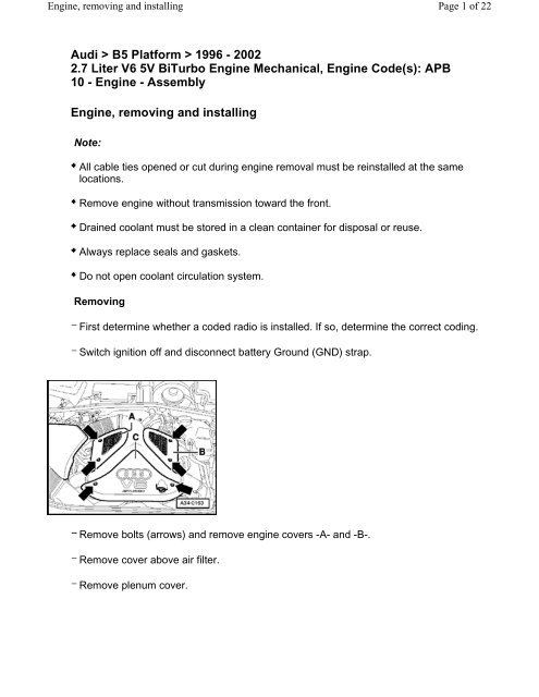 download Audi B5 S4 Engine Removal workshop manual