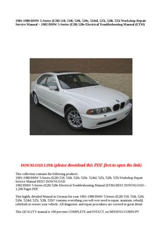 download BMW 5 Series E28 518 518i 520i 520e 524td 525i 528i 535i workshop manual