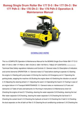 download Bomag BW 216 DH BW 216 PDH 4 BW 219 DH BW 219 PDH 4 BW 226 DH BW 226 PDH 4 Single Drum Roller DOW workshop manual