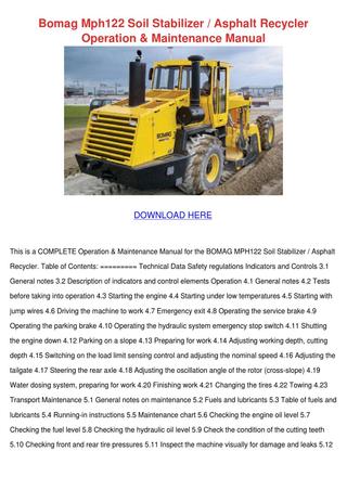 download Bomag MPH 122 Soil Stabilizer Asphalt Recycler able workshop manual