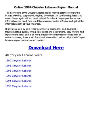 download CHRYSLER LEBARON workshop manual