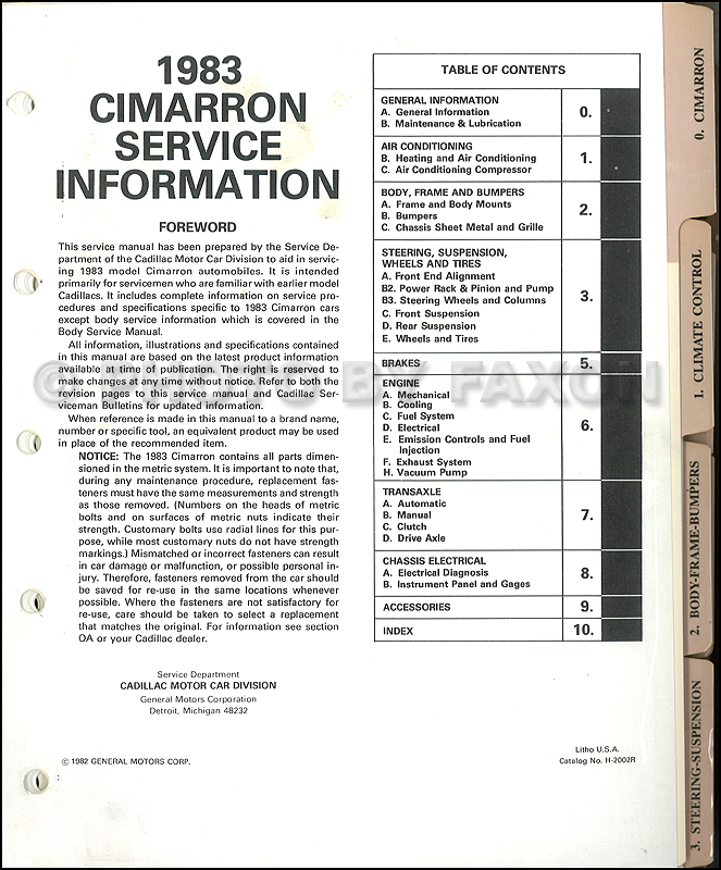 download Cadillac Cimarron workshop manual