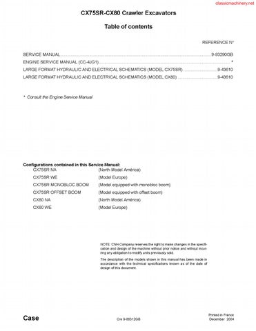 download Case CX75SR CX80 Excavator able workshop manual