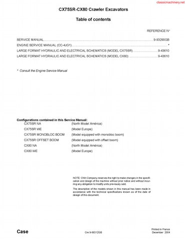 download Case CX75SR CX80 Excavator able workshop manual