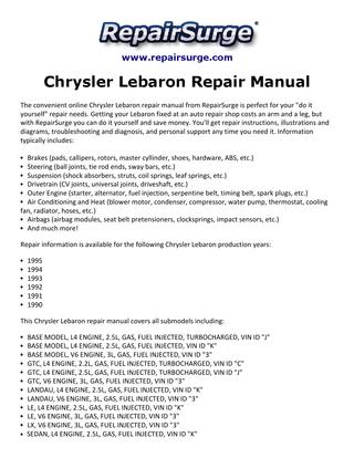 download Chrysler Lebaron workshop manual