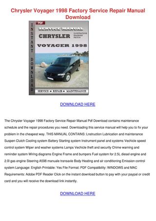 download Chrysler RS RG Town Country Caravan Voyager workshop manual
