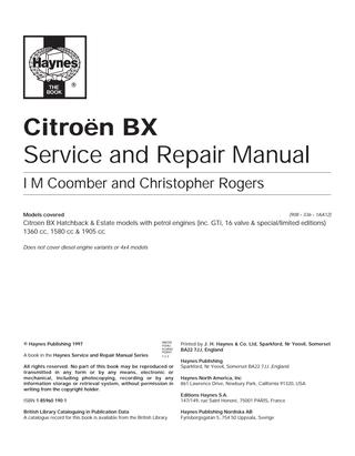download Citroen BX II Original workshop manual
