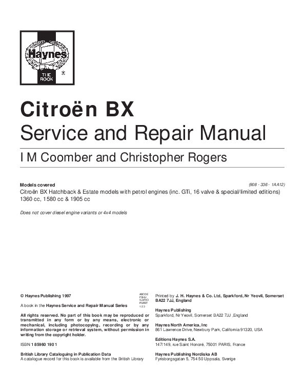 download Citroen BX workshop manual