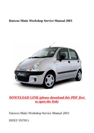 download DAEWOO MATIZ Manual workshop manual