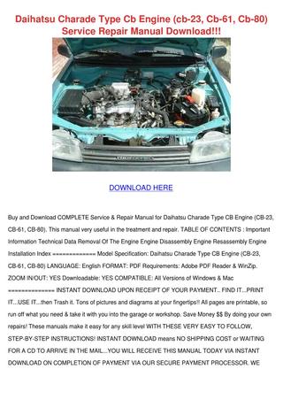 download DAIHATSU CHARADE G100 G102 Engine CHASSIS workshop manual