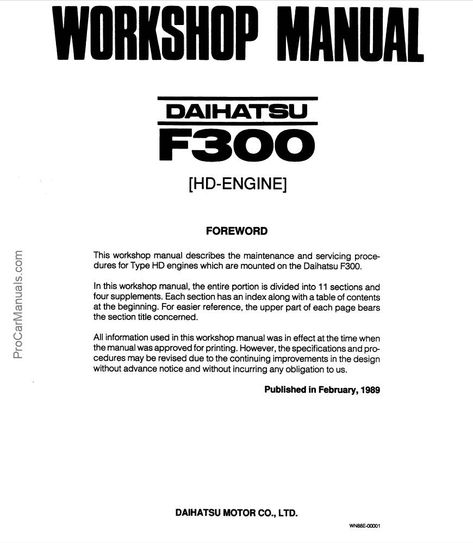 download DAIHATSU FEROZA F300 Engine workshop manual