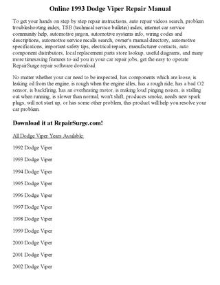 download DODGE VIPER workshop manual