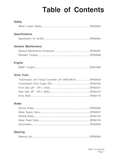 download Daewoo Doosan DL420 Wheel Loader able workshop manual