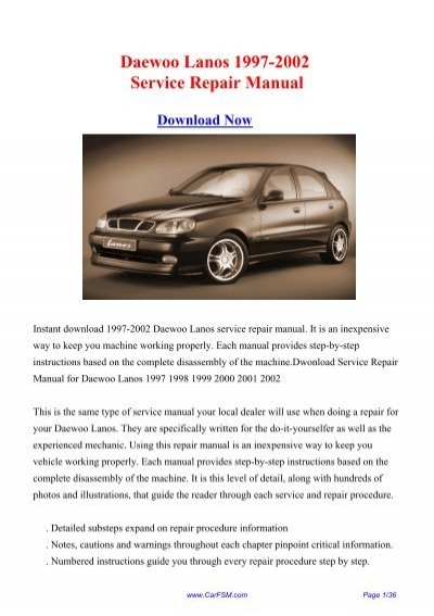 download Daewoo Lanos T100 workshop manual