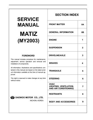 download Daewoo Matiz M150 workshop manual