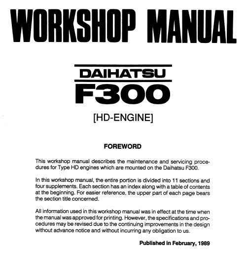 download DAIHATSU FEROZA F300 HD Engine workshop manual