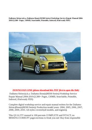 download Daihatsu Sirion Boon M300 workshop manual