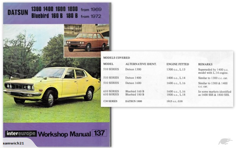 download Datsun 1300 1400 1600 1800 Bluebird 160B 180B workshop manual