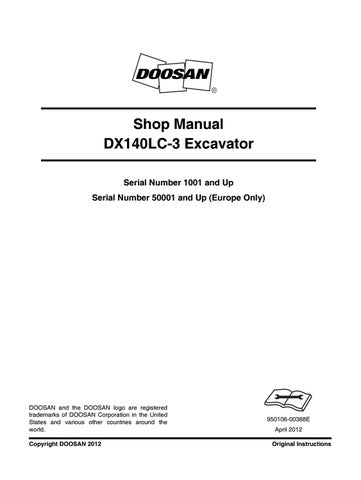 download Doosan DX140LC 3 Excavator able workshop manual
