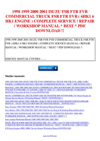 download FSR FTR FVR ISUZU Commercial Truck FSR FTR FVR 6HK1 6 HK1 workshop manual