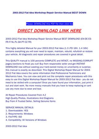 download Fiat Idea 1.4 16V Files workshop manual