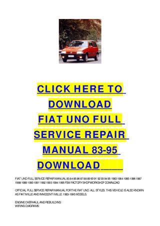 download Fiat Uno workshop manual