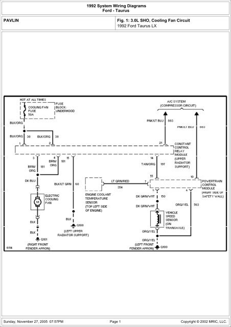 download Ford Taurus SHO Cooling Fan Circuit System able workshop manual