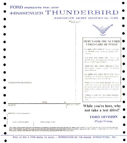 download Ford Thunderbird Window Price Sticker Car workshop manual