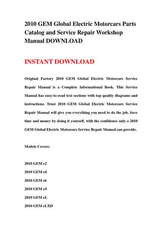 download GEM Global Electric Motorcars workshop manual