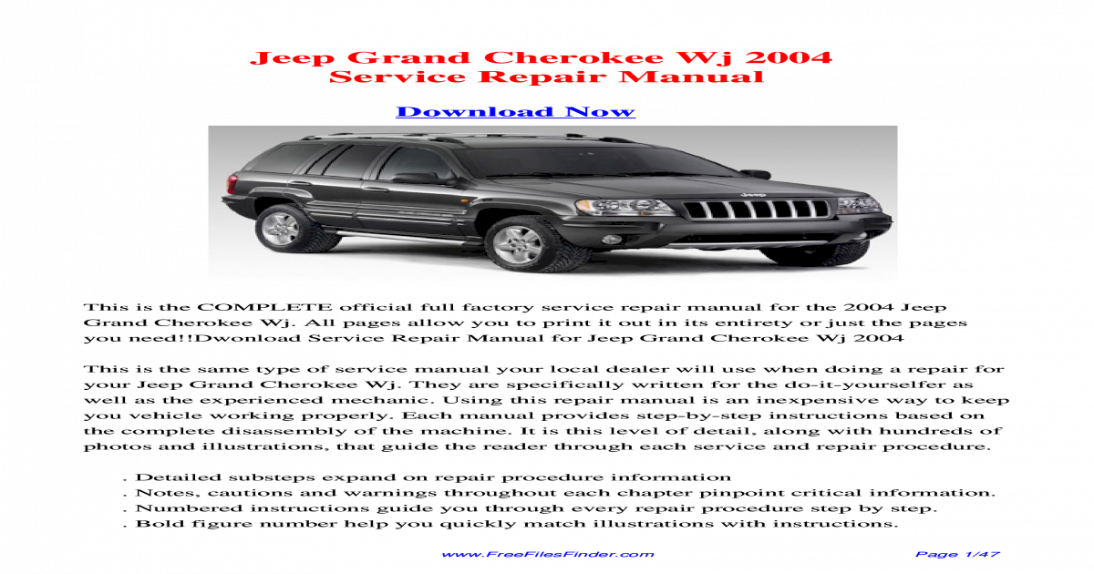 download Grand Cherokee Wj Manua workshop manual