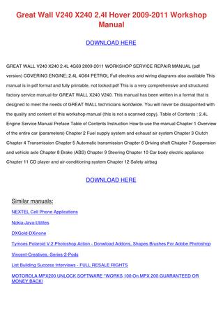 download Great Wall V240 X240 2.4L Hover workshop manual