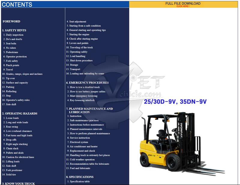 download HYUNDAI BR 9 Forklift Truck able workshop manual