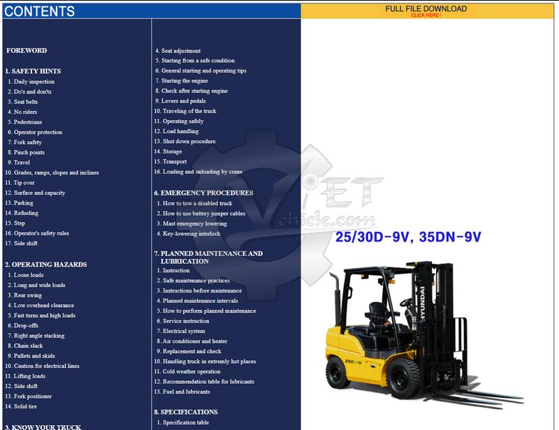 download HYUNDAI BRJ Forklift Truck able workshop manual