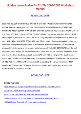 download Holden Isuzu Rodeo Ra Tfr Tfs workshop manual
