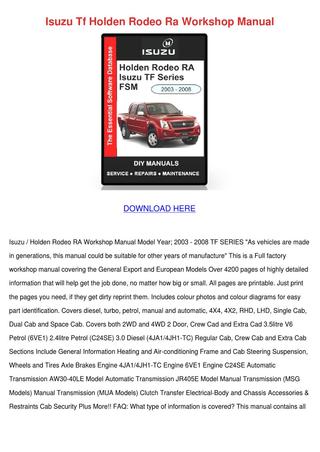 download Holden Rodeo Kb Tf 140 workshop manual