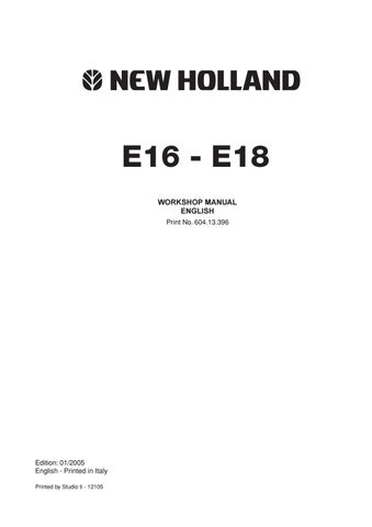 download Holland E16 E18 Mini Crawler Excavator able workshop manual