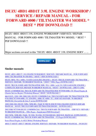 download ISUZU FORWARD 4000 W4 Engine workshop manual