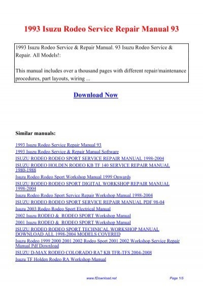 download ISUZU RODEO MU WIZARD AMIGO Second workshop manual