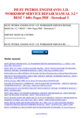 download ISUZU TF R7 R9 2.5L 4JA1 workshop manual