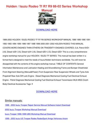 download ISUZU TF R7 R9 2.8L 4JB1 workshop manual