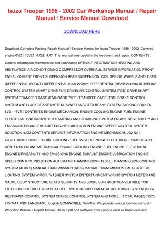 download ISUZU TROOPER UX 270+ workshop manual