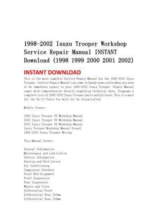 download ISUZU TROOPER UX workshop manual