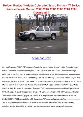 download Isuzu Holden Colorado Rodeo P190 workshop manual