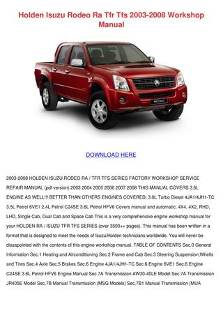 download Isuzu Holden Rodeo Ra Tfr Tfs Manua workshop manual