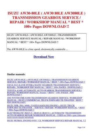 download Isuzu Tiltmaster W4 Forward 4000 4BD1 4BD1T 3.9L Engine workshop manual