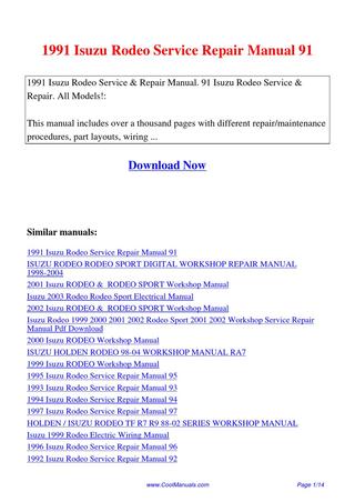 download Isuzu Trooper II KB83 engine workshop manual